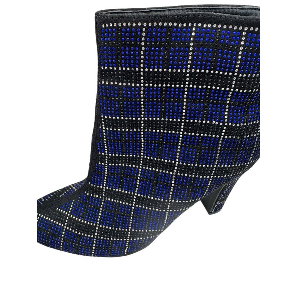 *NWOB Cape Robbin Mona Ankle Boots Womens 10 Blue Black Rhinestone Geo Heeled - Picture 10 of 13